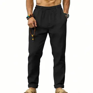 Men's relaxed fit black linen pants with drawstring waist for casual vacation style
