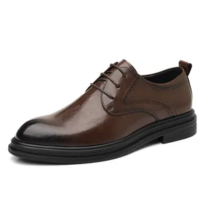 Klassische braune Leder-Business-Schuhe für Herren mit polierter Spitze und Schnürung