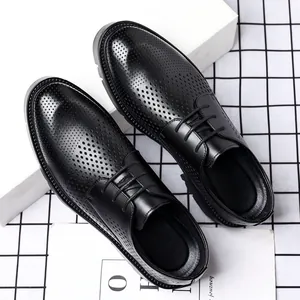 Men Business Dress Shoes Hollow Out Breathable Elevator Shoes Height Increasing Oxford Shoes British Style Leather Shoes