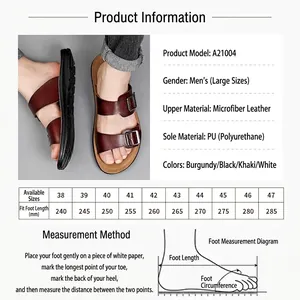 Men's outdoor leather sandals with size guide and microfiber leather upper details
