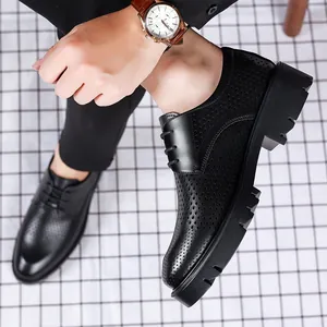 Men's breathable hollow business dress shoes with 8-10cm height increasing sole