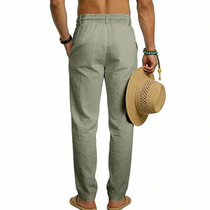 Back view of men's breathable linen straight-leg pants for resort and casual wear