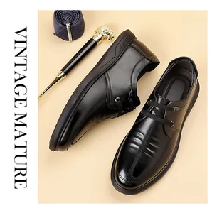 Close-up of premium black leather men's business shoes with lace-up detail