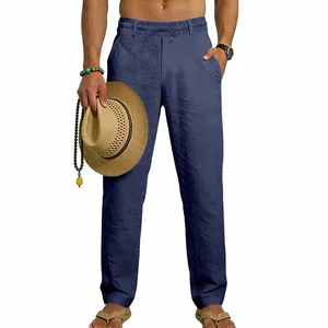 Herren Freizeithose aus Leinen in Marineblau mit Kordelzug für Sommer und Strandurlaub