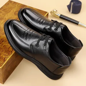 Premium men's black genuine cowhide leather business casual shoes with soft soles
