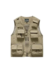 Men Multi-pocket Outdoor Cargo Vest Breathable Mesh V-neck Waistcoat Tactical Utility Fishing Vest For Hiking Photography