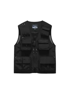 Lightweight black multi-pocket utility vest for outdoor fishing and hiking - Men