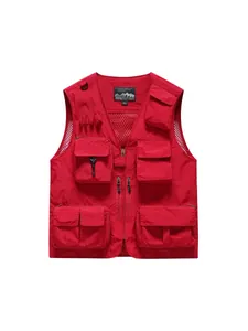 Lightweight red multi-pocket utility vest for outdoor sports and professional team wear
