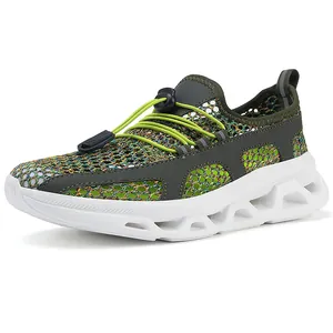 Breathable hollow-out mesh outdoor sneakers with thick sole and elastic toggle laces