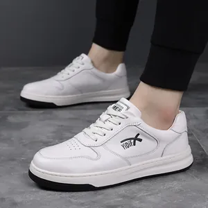 Zapatillas Blancas Informales para Hombre de Cuero de Vaca de Primera Capa Transpirables Zapatillas de Skate Bajas con Cordones Cómodas