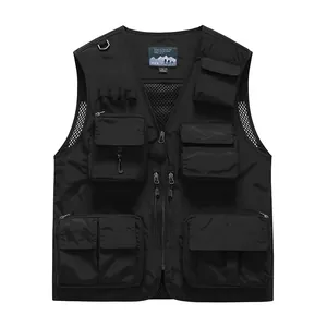 Men Tactical Work Vest Multi Pocket Breathable Mesh Lightweight Outdoor Casual Sleeveless Top