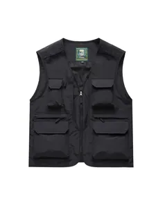 Men's Multi-Pocket Utility Vest Lightweight Nylon Fishing Photography Waistcoat V-Neck Outdoor Casual Sleeveless Jacket