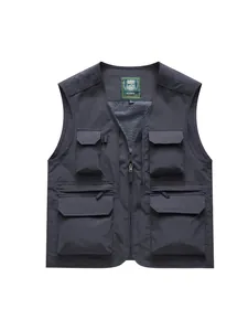 Men's dark grey outdoor utility vest with multi-pockets for fishing and photography