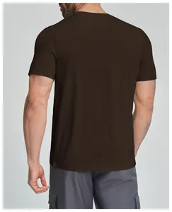 Rückansicht eines braunen Herren-T-Shirts aus Lyocell-Merinowollmischung für Fitness