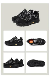 Professional black safety shoes with breathable mesh and anti-slip MD sole details.