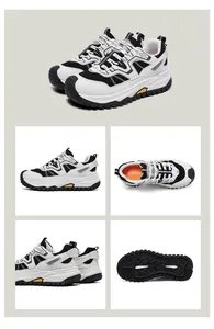 Multi-angle view of black and white breathable mesh safety shoes with durable MD sole