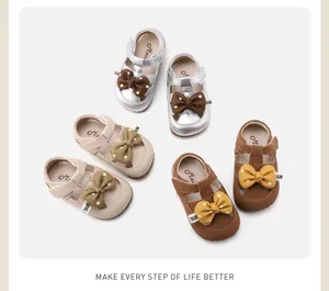 Detailed macro view showing toddler girl's breathable walking sandals in three different colors.