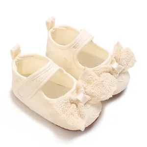 Baby Girl Princess Bow Flat Shoes Soft Sole Infant First Walkers Lace Floral Toddler Wedding Party Shoes