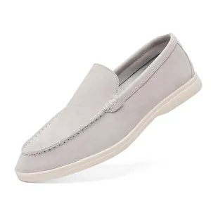 Classic men's grey suede loafers, retro casual slip-on loafers in light grey finish