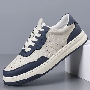 Sneaker da Uomo in Vera Pelle Traspiranti Traforate con Suola Spessa Scarpe Sportive Casual Colore a Contrasto Antiscivolo alla Moda