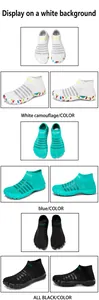 Vue détaillée de chaussures de plage antidérapantes multicolores pour la natation.