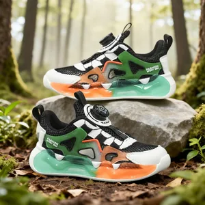 Kids Summer Mesh Breathable Sports Shoes With Rotary Buckle Lightweight Non-Slip Thick Sole Sneakers For Boys Outdoor School Shoes