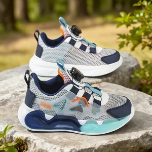 Breathable mesh children's sneakers with rotating buckle for summer sports outdoor