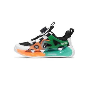 Kids' breathable mesh sport shoes with rotary dial laces and a vibrant colorful sole.