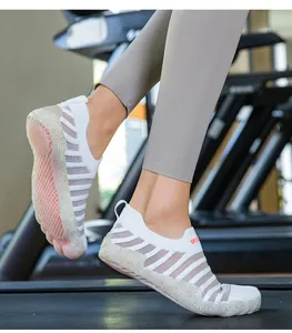 Breathable barefoot running sock shoes with striped knit upper and wide toe box