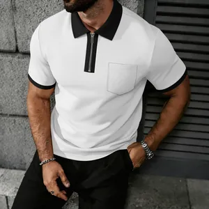 Casual heren polo met korte mouwen, rits, contrastkraag en een handig borstzakje
