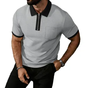 Casual heren poloshirt met rits, contrastkraag en borstzakje voor mannen