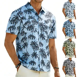 Détails des chemises hawaïennes pour hommes avec imprimé palmier en cinq couleurs