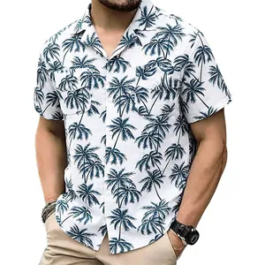 Vue détaillée d'une chemise hawaïenne décontractée à manches courtes pour hommes