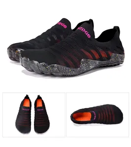 Lightweight black and red striped water shoes with non-slip sole and wide toe box