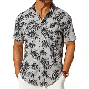 Vue détaillée de face de la chemise hawaïenne décontractée à manches courtes pour hommes