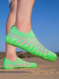 Breathable lime green water shoes for beach sports and swimming with wide toe box design