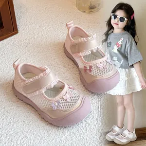 Mädchen Sommer Sportsandalen Süße Stickerei Schleife Weiche Sohle Atmungsaktiv Mesh Kleinkind Schuhe Für Kleine Mädchen Pink Weiß