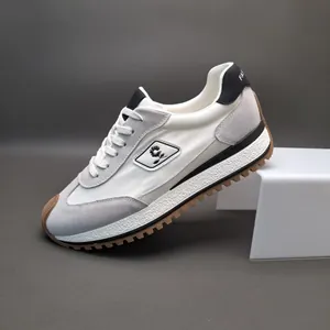 Baskets à la Mode en Cuir Véritable et Maille pour Hommes Chaussures de Sport Décontractées Rétro Respirantes Avec Semelle en Dents de Scie