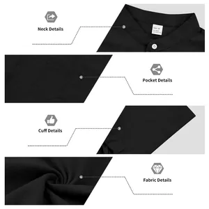 Detailansichten des schwarzen Herren-Leinenhemdes mit Kragen, Tasche, Manschette und Stoff