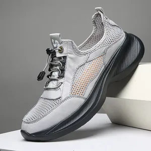 Atmungsaktiver grauer Herren-Walking-Schuh mit bequemer dicker schwarzer Sohle