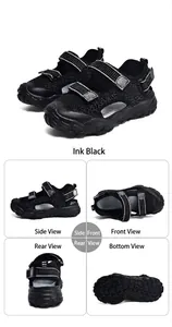 Detaillierte Mehrfachansichten von schwarzen Kinder-Sandalen mit Klettverschluss