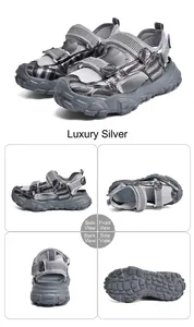 Mehrwinklige Ansichten von geschlossenen Kinder-Strandsandalen in Luxus-Silber-Optik