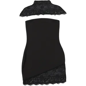 Detailansicht des schwarzen Spitzen-Shawls und schulterfreien Kleider-Sets