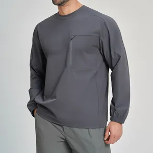 Maglia sportiva a maniche lunghe da uomo grigio scuro con tasca con cerniera lampo
