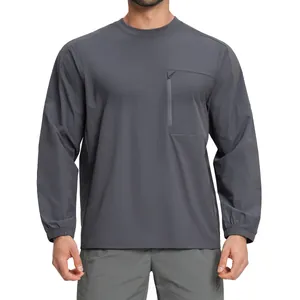 Maglia sportiva a maniche lunghe da uomo grigio scuro con tasca sul petto zip