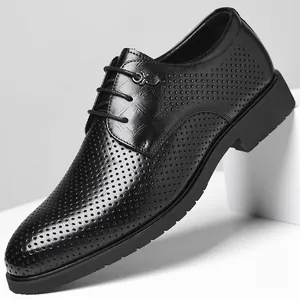 Scarpe in Cuio Rigenerato Business Casual da Uomo Traforate Perforate Traspiranti Stringate Basse Scarpe Eleganti Comode Nero Marrone Rialzate Scarpe Formali