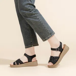 Sandalias de cuña de verano clásicas para mujer con suela suave antideslizante y correa