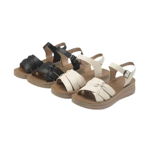 Sandalias de plataforma cómodas para mujer en negro y beige con correa ajustable