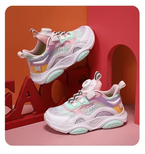 Zapatillas chunky para niñas en rosa y morado con sistema de cordones de hebilla giratoria