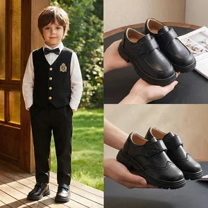 Boys' black British style leather shoes for school performance and formal wear